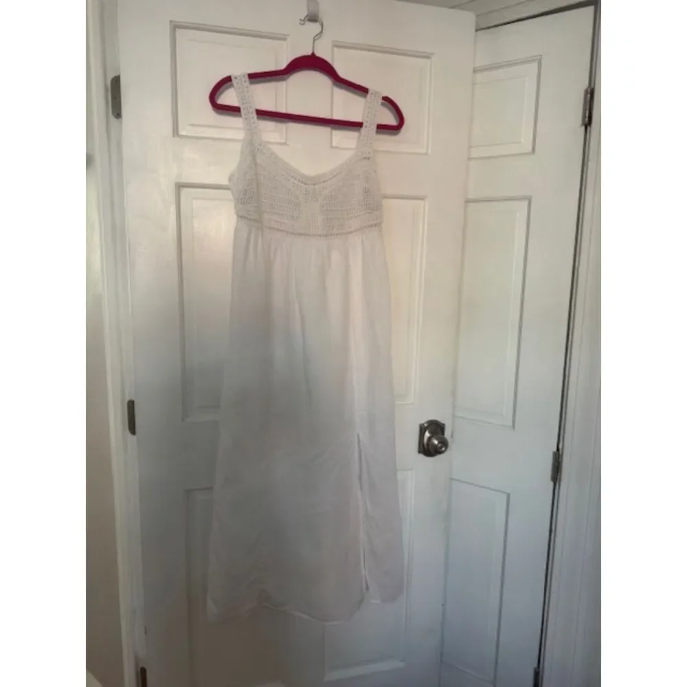 J.Crew crochet-top linen midi dress, White, Size M. - Picture 2 of 8